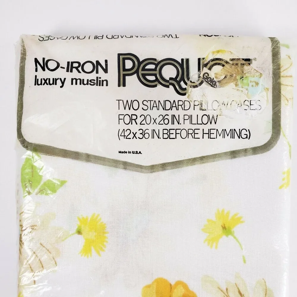 Vintage Requot 2 Standard Pillowcases No Iron Luxury Muslin Yellow Flowers Daisy
